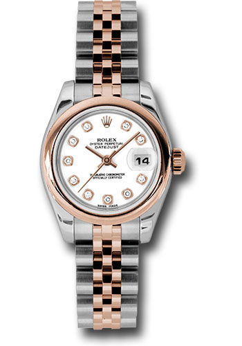 Rolex Steel and Everose Gold Rolesor Lady Datejust 26 Watch - Domed Bezel - White Diamond Dial - Jubilee Bracelet