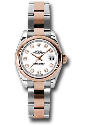 Rolex Steel and Everose Gold Rolesor Lady Datejust 26 Watch - Domed Bezel - White Diamond Dial - Oyster Bracelet