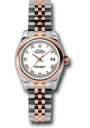 Rolex Steel and Everose Gold Rolesor Lady Datejust 26 Watch - Domed Bezel - White Roman Dial - Jubilee Bracelet