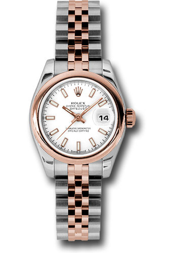 Rolex Steel and Everose Gold Rolesor Lady Datejust 26 Watch - Domed Bezel - White Index Dial - Jubilee Bracelet