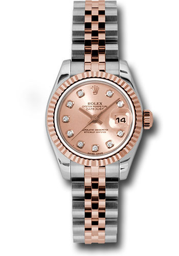 Rolex Steel and Everose Gold Rolesor Lady Datejust 26 Watch - Fluted Bezel - Pink Champagne Diamond Dial - Jubilee Bracelet