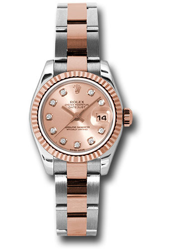 Rolex Steel and Everose Gold Rolesor Lady Datejust 26 Watch - Fluted Bezel - Pink Champagne Diamond Dial - Oyster Bracelet
