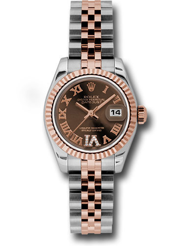 Rolex Steel and Everose Gold Rolesor Lady Datejust 26 Watch - Fluted Bezel - Chocolate Diamond Roman Vi Roman Dial - Jubilee Bracelet