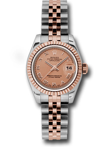 Rolex Steel and Everose Gold Rolesor Lady Datejust 26 Watch - Fluted Bezel - Pink Champagne Roman Dial - Jubilee Bracelet
