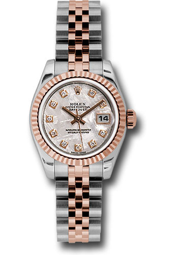 Rolex Steel and Everose Gold Rolesor Lady Datejust 26 Watch - Fluted Bezel - Meteorite Diamond Dial - Jubilee Bracelet