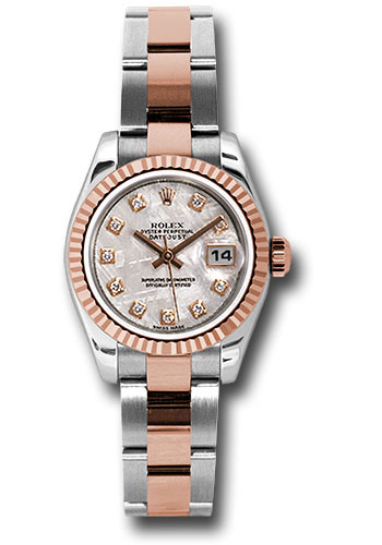 Rolex Steel and Everose Gold Rolesor Lady Datejust 26 Watch - Fluted Bezel - Meteorite Diamond Dial - Oyster Bracelet