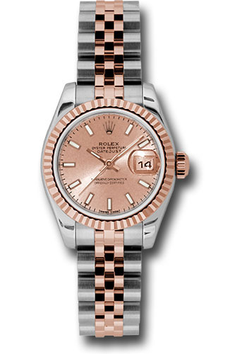Rolex Steel and Everose Gold Rolesor Lady Datejust 26 Watch - Fluted Bezel - Pink Index Dial - Jubilee Bracelet