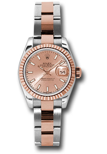 Rolex Steel and Everose Gold Rolesor Lady Datejust 26 Watch - Fluted Bezel - Pink Index Dial - Oyster Bracelet
