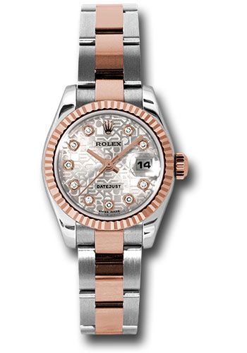 Rolex Steel and Everose Gold Rolesor Lady Datejust 26 Watch - Fluted Bezel - Silver Jubilee Diamond Dial - Oyster Bracelet