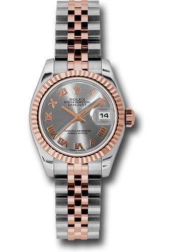 Rolex Steel and Everose Gold Rolesor Lady Datejust 26 Watch - Fluted Bezel - Steel Roman Dial - Jubilee Bracelet