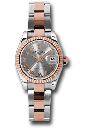Rolex Steel and Everose Gold Rolesor Lady Datejust 26 Watch - Fluted Bezel - Steel Roman Dial - Oyster Bracelet