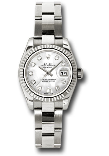 Rolex White Gold Lady-Datejust 26 Watch - Fluted Bezel - Mother-Of-Pearl Diamond Dial - Oyster Bracelet