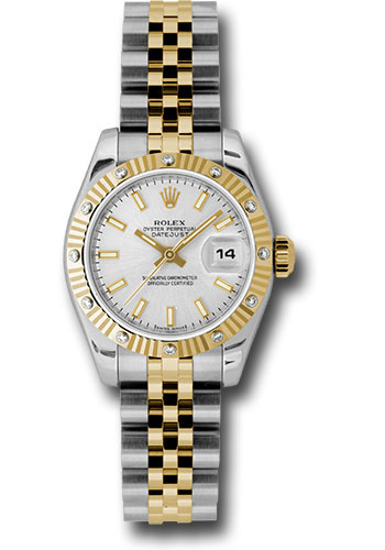 Rolex Steel and Yellow Gold Rolesor Lady Datejust 26 Watch - 12 Diamond Bezel - Silver Index Dial - Jubilee Bracelet