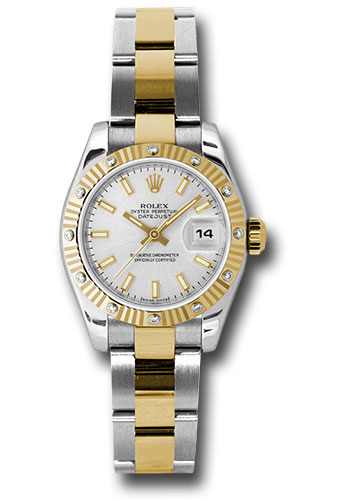 Rolex Steel and Yellow Gold Rolesor Lady Datejust 26 Watch - 12 Diamond Bezel - Silver Index Dial - Oyster Bracelet