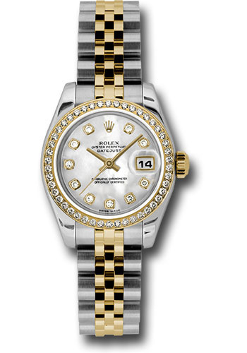 Rolex Steel and Yellow Gold Rolesor Lady Datejust 26 Watch - 46 Diamond Bezel - White Mother-Of-Pearl Diamond Dial - Jubilee Bracelet