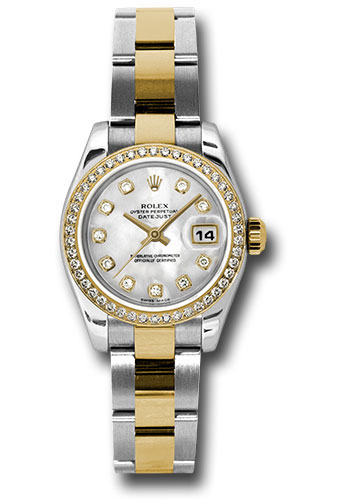 Rolex Steel and Yellow Gold Rolesor Lady Datejust 26 Watch - 46 Diamond Bezel - White Diamond Dial - Oyster Bracelet