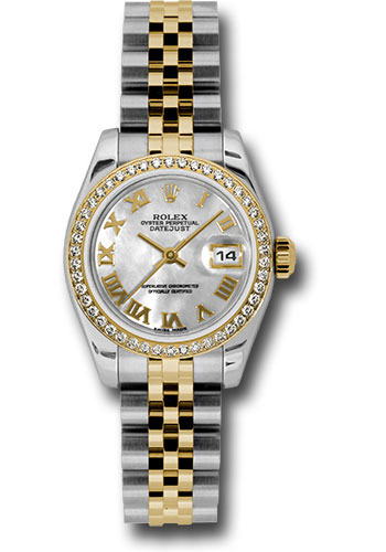 Rolex Steel and Yellow Gold Rolesor Lady Datejust 26 Watch - 46 Diamond Bezel - White Mother-Of-Pearl Roman Dial - Jubilee Bracelet
