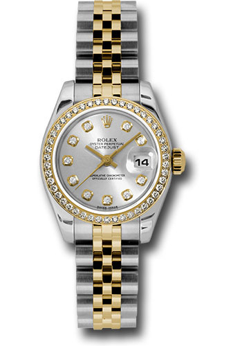 Rolex Steel and Yellow Gold Rolesor Lady Datejust 26 Watch - 46 Diamond Bezel - Silver Diamond Dial - Jubilee Bracelet