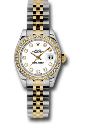 Rolex Steel and Yellow Gold Rolesor Lady Datejust 26 Watch - 46 Diamond Bezel - White Diamond Dial - Jubilee Bracelet