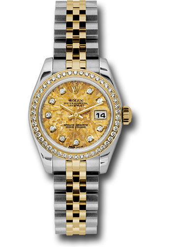 Rolex Steel and Yellow Gold Rolesor Lady Datejust 26 Watch - 46 Diamond Bezel - Yellow Gold Crystal Diamond Dial - Jubilee Bracelet