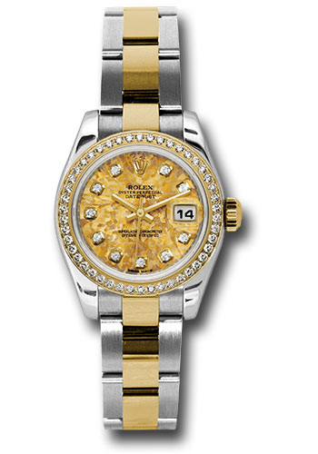 Rolex Steel and Yellow Gold Rolesor Lady Datejust 26 Watch - 46 Diamond Bezel - Yellow Gold Crystal Diamond Dial - Oyster Bracelet