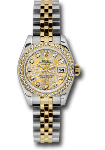 Rolex Steel and Yellow Gold Rolesor Lady Datejust 26 Watch - 46 Diamond Bezel - Yellow Gold Crystal Diamond Dial - Jubilee Bracelet