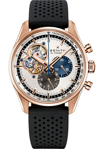 Zenith Chronomaster El Primero Open Watch - Rose Gold - Silver Dial - Black Rubber Strap