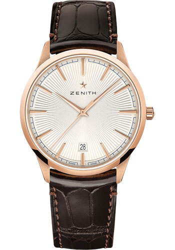 Zenith Elite Classic Watch - Rose Gold - Silver Dial - Brown Alligator Strap