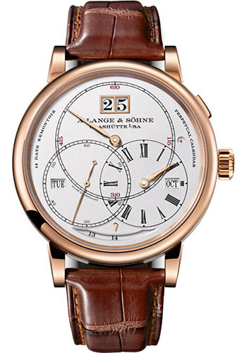 A. Lange & Söhne Richard Lange Perpetual Calendar Terraluna Watch - 45.5mm Pink Gold Case - Silver Dial - Brown Alligator Strap