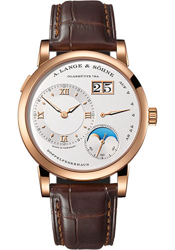 A. Lange & Söhne Lange 1 Moon Phase Watch - 38.5mm Pink Gold Case - Argenté Dial - Reddish-Brown Strap