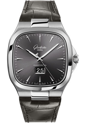 Glashütte Original Seventies Panorama Date - Steel Case - Ruthenium Dial - Grey Alligator Short Strap - Folding Buckle