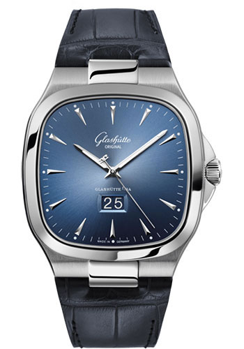 Glashütte Original Seventies Panorama Date - Steel Case - Blue Dial - Blue Alligator Short Strap - Folding Buckle