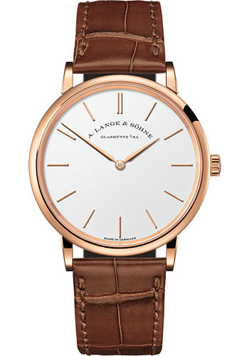 A. Lange & Söhne Saxonia Thin Watch - 37mm Pink Gold Case - Argenté Dial - Reddish-Brown Strap