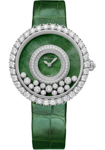 Chopard Happy Diamonds Joaillerie Watch - 37.70 mm White Gold Diamond Case - Green Dial - Green Strap