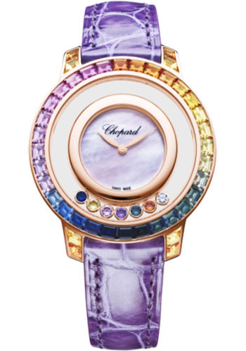 Chopard Happy Diamonds Joaillerie Watch - 35.50 mm Rose Gold Case - Mother-of-Pearl Dial - Violet Strap