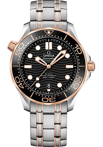 Omega Seamaster Diver 300M Co-Axial Master Chronometer Watch - 42 mm Steel And Sedna Gold Case - Unidirectional Bezel - Black Ceramic Dial