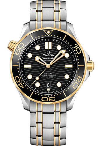 Omega Seamaster Diver 300M Co-Axial Master Chronometer Watch - 42 mm Steel And Yellow Gold Case - Unidirectional Bezel - Black Ceramic Dial