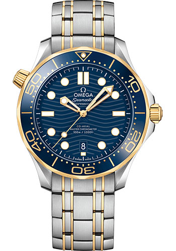 Omega Seamaster Diver 300M Co-Axial Master Chronometer Watch - 42 mm Steel And Yellow Gold Case - Unidirectional Bezel - Blue Ceramic Dial