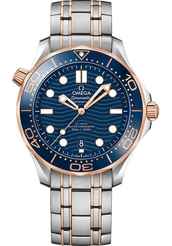 Omega Seamaster Diver 300M Co-Axial Master Chronometer Watch - 42 mm Steel And Sedna Gold Case - Unidirectional Bezel - Blue Ceramic Dial