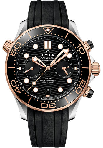 Omega Seamaster Diver 300M Omega Co-Axial Master Chronometer Chronograph - 44 mm Steel And Sedna Gold Case - Black Dial - Black Rubber Strap