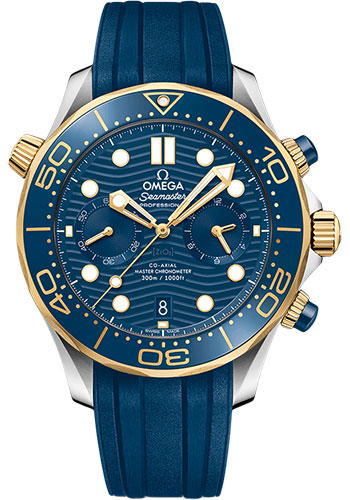 Omega Seamaster Diver 300M Omega Co-Axial Master Chronometer Chronograph - 44 mm Steel And Yellow Gold Case - Blue Dial - Blue Rubber Strap