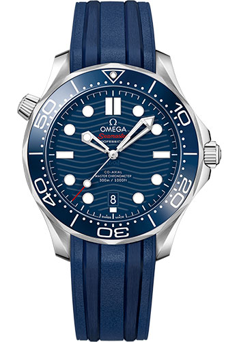 Omega Seamaster Diver 300M Co-Axial Master Chronometer Watch - 42 mm Steel Case - Unidirectional Bezel - Blue Ceramic Dial - Blue Rubber Strap