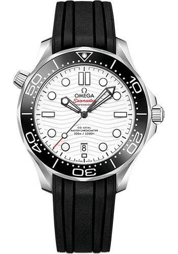 Omega Seamaster Diver 300M Omega Co-Axial Master Chronometer - 42 mm Steel Case - White Dial - Black Rubber Strap