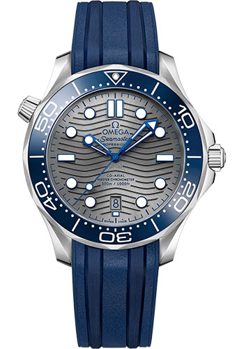 Omega Seamaster Diver 300M Co-Axial Master Chronometer Watch - 42 mm Steel Case - Unidirectional Bezel - Pvd Chrome Colour Ceramic Dial - Blue Rubber Strap