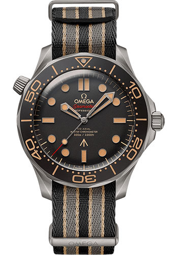 Omega Seamaster Diver 300M Omega Co-Axial Master Chronometer 007 Edition - 42 mm Titanium Case - Brown Dial - Striped Nato Strap