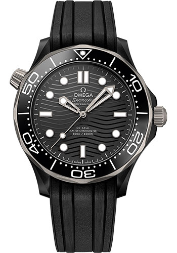 Omega Seamaster Diver 300M Co-Axial Master Chronometer Watch - 43.5 mm Black Ceramic Case - Unidirectional Bezel - Black Ceramic Dial - Black Rubber Strap
