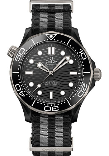 Omega Seamaster Diver 300M Co-Axial Master Chronometer Watch - 43.5 mm Black Ceramic Case - Brushed Black Ceramic [Zro2] Dial - 5-Stripe Black And Grey Nato Strap