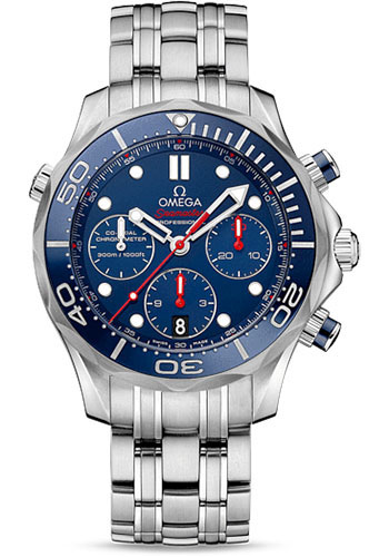 Omega Seamaster Diver 300 M Co-Axial Chronograph Watch - 44 mm Steel Case - Unidirectional Bezel - Blue Dial