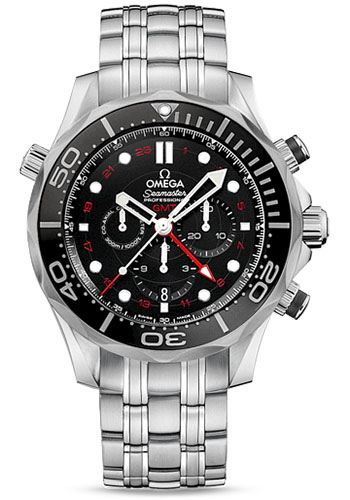 Omega Seamaster Diver 300 M Co-Axial GMT Chronograph Watch - 44 mm Steel Case - Matt Black Ceramic Bezel - Matt Black Dial