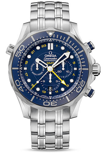 Omega Seamaster Diver 300 M Co-Axial GMT Chronograph Watch - 44 mm Steel Case - Matt Blue Ceramic Bezel - Matt Blue Dial